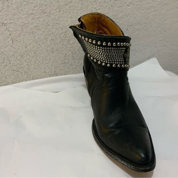Old Gringo Mini Belinda Stud Cowboy Western Heeled Black Leather Bootie Boots - Picture 3 of 16